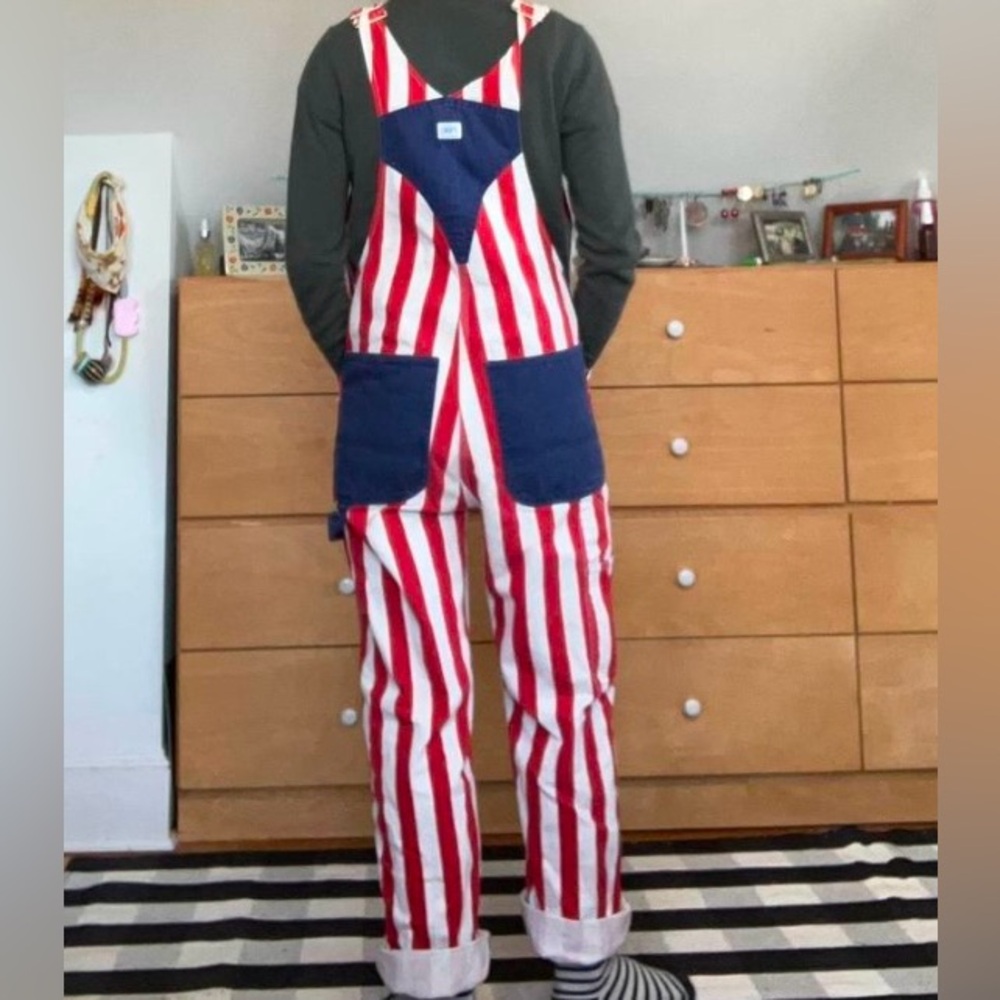 Liberty vintage candy cane stripe with Blue pockets overalls - Picture 2 of 6